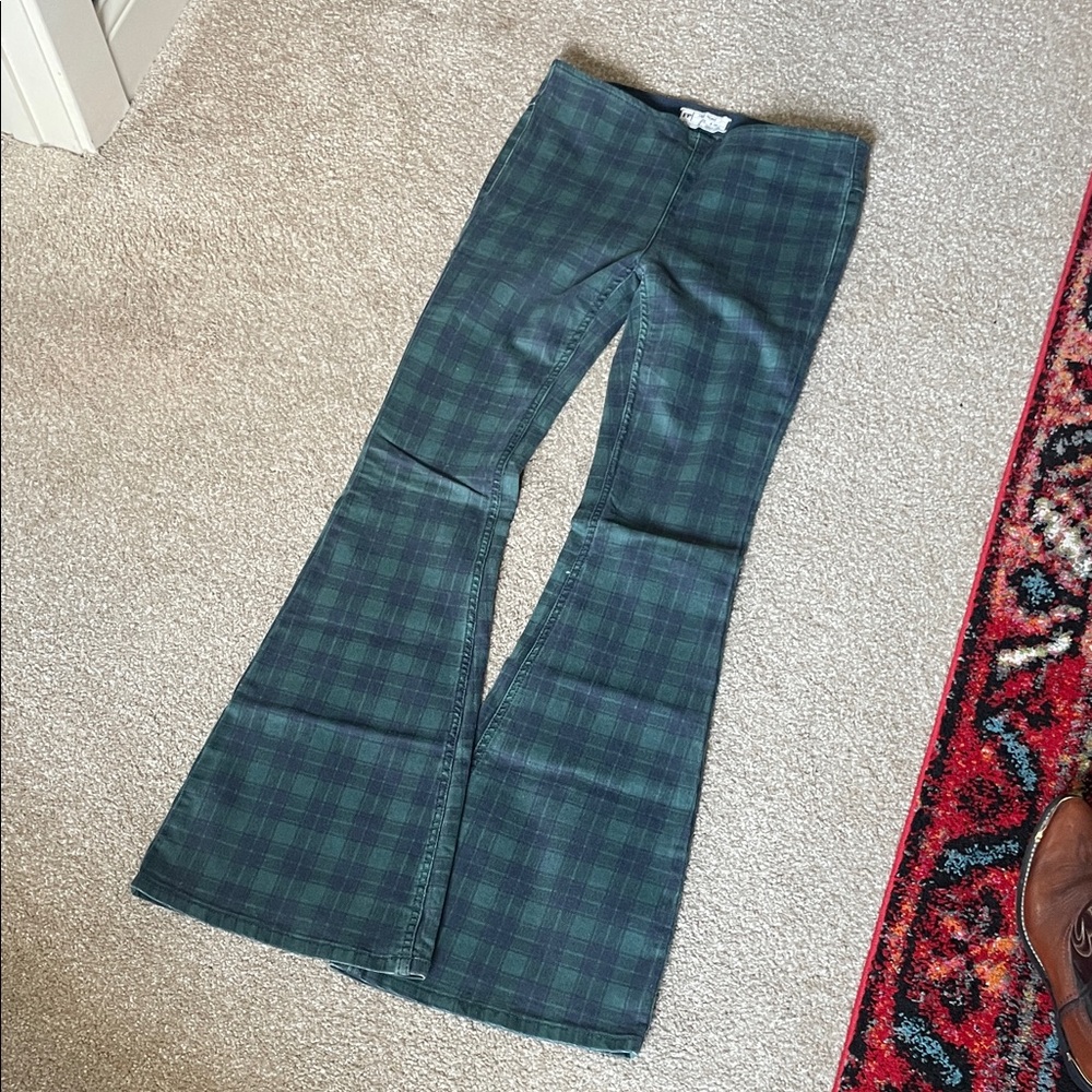 Free People Green and Black Plaid Pants stretch waist